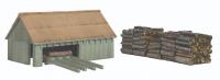 44-1008 Bachmann Scenecraft Sawmill and Woodpile Natural Wood
